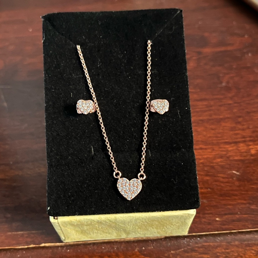 Kate Spade Rose Gold Heart Necklace and Earring Set